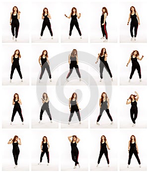 Set from different poses of a dancing woman, a collection of photos