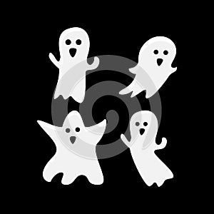 Set of different poses halloween ghosts isolated