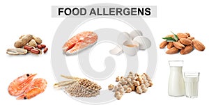 Set of different products causing food allergies