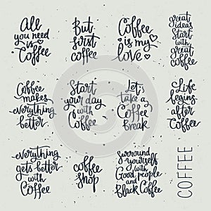 Set of different quotes about coffee