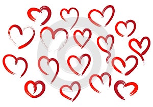 Set of different red hearts background