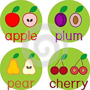 Set of different ripe fruits apple, pear, plum and cherry