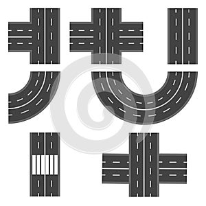 Set of different road, highway sections. illustration