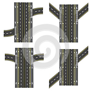 Set of different road sections, interchanges transpot, bike paths, sidewalks and intersections.