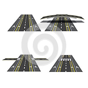 Set of different road sections with peshihodnymi crossings, bicycle paths, sidewalks and intersections. illustration