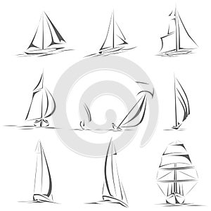 Set of different sailing ships icon(simple vector).