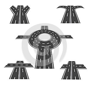 Set of different sections of the road with roundabout intersections, and a variety of different angles in the long term