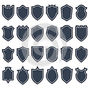 Set of different shield shapes icons, borders, frames, labels, b