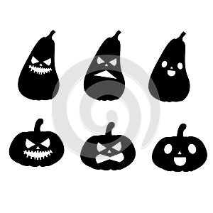 Set of different silhouettes character pumpkin Halloween. Vector illustration