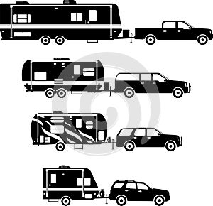 Set of different silhouettes travel trailer