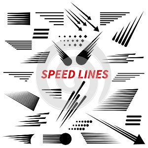 Set of different simple black vector speed line.