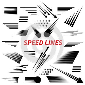 Set of different simple black vector speed line. photo