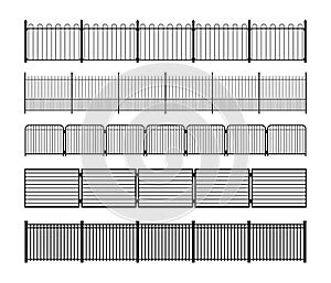 Set of different simple modular metal fence silhouettes.