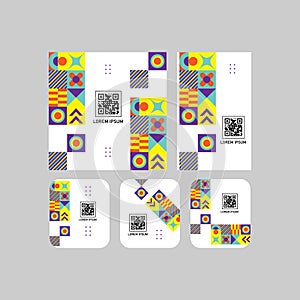 Set of different size qr code label with geometric design isolated