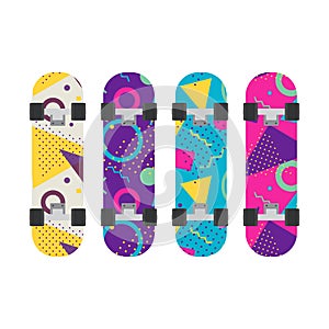 Set of different skateboard isolated on white background.