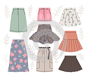 Set of different skirts, vector illustration on a white background