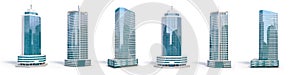 Set of different skyscraper buildings isolated on white