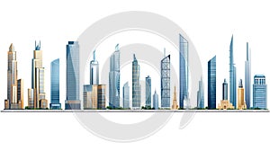 Set of different skyscraper buildings isolated on white