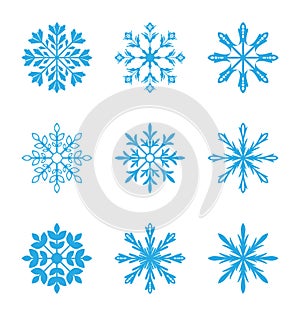 Set of different snowflakes isolated on white background