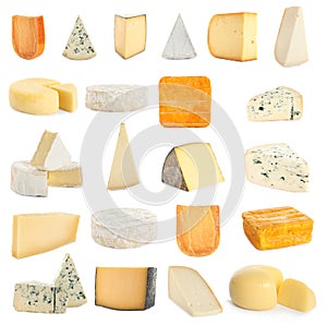 Set with different sorts of cheese on background
