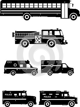 Set of different special cars. Vector illustration