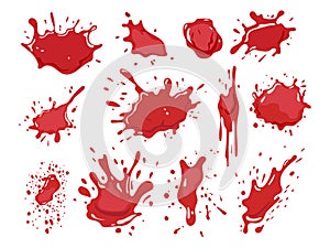 Set of different splattered blood stains.