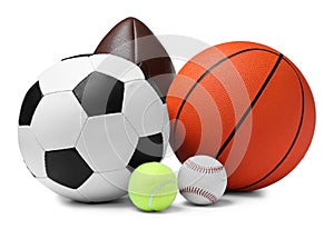 Set of different sport balls on white background