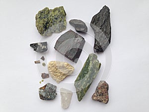 A set of different stones on a white background