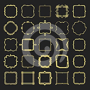 Set of different styles golden line emblems and frames design elements