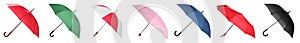 Set with different stylish umbrellas on white background. Banner design