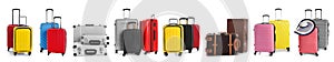 Set of different suitcases for travelling