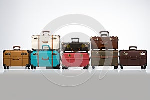 Set of different suitcases for travelling on white background