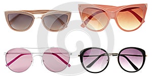 Set with different sunglasses on background. Banner design