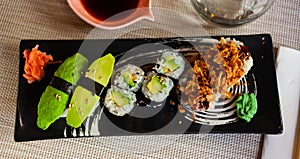 Set of different sushi - maki, california and nigiri. Japanese cuisine