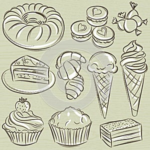 Set of different sweetmeats, vector photo