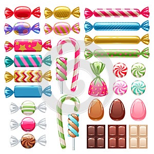 Set of different sweets. Assorted candies.