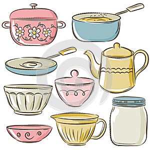 Set of different tableware
