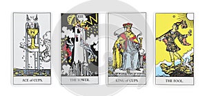 Set with different tarot cards on white background. Banner design