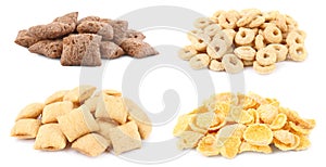 Set with different tasty breakfast cereals on white background