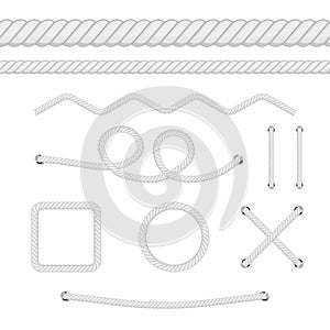 Set of different thickness ropes isolated on white. Vector illustration.