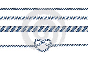 Set of different thickness ropes isolated on white. Vector illustration