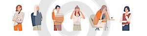 Set of different thoughtful people vector illustration. Collection of various man and woman thinking or making decision