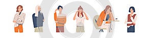 Set of different thoughtful people vector illustration. Collection of various man and woman thinking or making decision photo