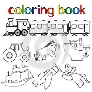 Set of different toys for coloring book