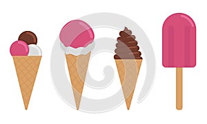 Set of different types of ice cream. Food for refreshment in hot weather. Flat. Vector.