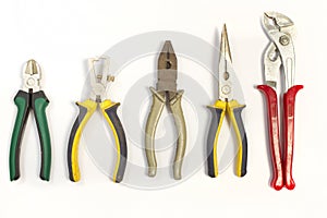 Set of different used pliers