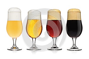 Set of different various of beers isolated on white