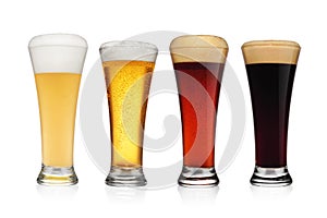 Set of different various of beers isolated on white