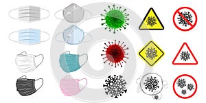 Set of different vector objects on Coronavirus disease.