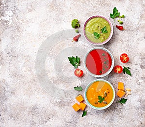 Set of different vegetable cream soups